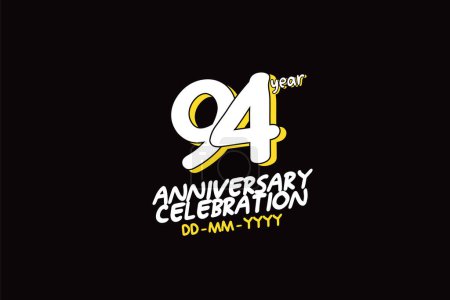 Illustration for 94th, 94 years, 94 year anniversary with white character with yellow shadow on black background-vector - Royalty Free Image