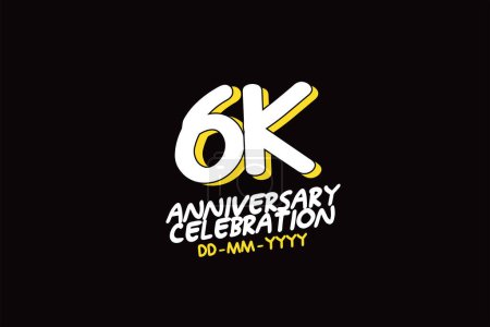 Illustration for 6K year anniversary white character with yellow shadow on black background-vector - Royalty Free Image