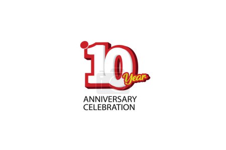 Ilustración de Tarjeta de celebración del aniversario de 10 años en colores rojo, negro y amarillo - Imagen libre de derechos