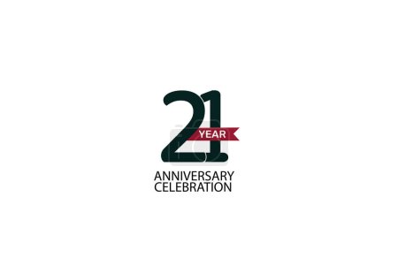 Ilustración de 21 años de celebración del aniversario. Fuente negra y roja aislada sobre fondo blanco - Imagen libre de derechos