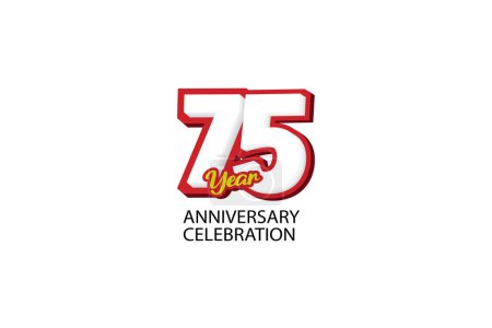 Ilustración de 75 rojo amarillo divertido estilo sobre fondo blanco para aniversario, logotipo de la celebración, diseño plano, telón de fondo, papel pintado, folleto - Imagen libre de derechos