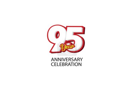 Ilustración de 95 rojo amarillo divertido estilo sobre fondo blanco para aniversario, logotipo de la celebración, diseño plano, telón de fondo, papel pintado, folleto - Imagen libre de derechos