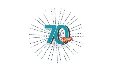 Ilustración de 70 Años número de color azul aniversario con líneas detrás sobre fondo blanco para tarjeta, papel pintado, tarjeta de felicitación, cartel. Ilustración vectorial - Imagen libre de derechos