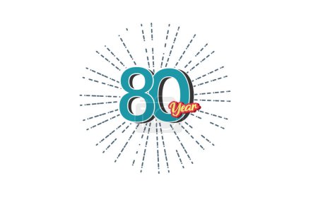 Ilustración de 80 Años número de color azul aniversario con líneas detrás sobre fondo blanco para tarjeta, papel pintado, tarjeta de felicitación, cartel. Ilustración vectorial - Imagen libre de derechos