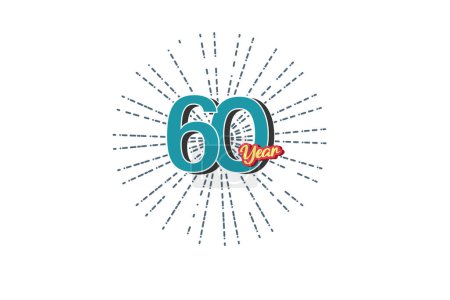 Illustration for 60 Years anniversary blue color number with lines behind on white background for card, wallpaper, greeting card, poster. Vector illustration - Royalty Free Image