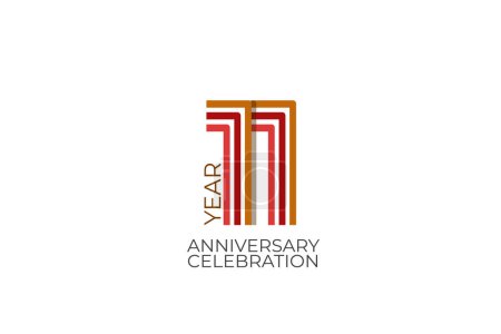 Ilustración de 11 años de aniversario. celebración con estilo retro en 3 colores, rojo, rosa y marrón sobre fondo blanco para tarjeta de invitación, cartel, celebración, internet, diseño, cartel, tarjetas de felicitación, evento - Imagen libre de derechos