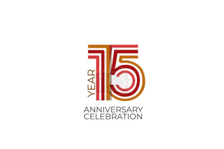 Ilustración de 15 años de aniversario. celebración con estilo retro en 3 colores, rojo, rosa y marrón sobre fondo blanco para tarjeta de invitación, cartel, celebración, internet, diseño, cartel, tarjetas de felicitación, evento - Imagen libre de derechos