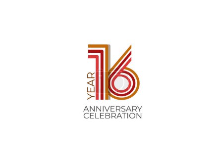 Ilustración de 16 años de aniversario. celebración con estilo retro en 3 colores, rojo, rosa y marrón sobre fondo blanco para tarjeta de invitación, cartel, celebración, internet, diseño, cartel, tarjetas de felicitación, evento - Imagen libre de derechos