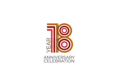 Téléchargez les illustrations : 18 ans. célébration avec style rétro en 3 couleurs, rouge, rose et marron sur fond blanc pour carte d'invitation, affiche, célébration, internet, design, affiche, cartes de vœux, événement - en licence libre de droit
