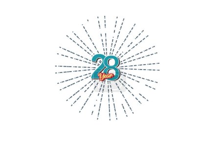 Ilustración de 28 años número de color azul aniversario con la línea detrás en el fondo blanco para la tarjeta, papel pintado, tarjeta de felicitación, cartel-vector - Imagen libre de derechos