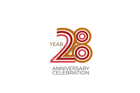 Ilustración de 28 años de aniversario. celebración con estilo retro en 3 colores, rojo, rosa y marrón sobre fondo blanco para tarjeta de invitación, cartel, celebración, internet, diseño, cartel, tarjetas de felicitación, evento - Imagen libre de derechos