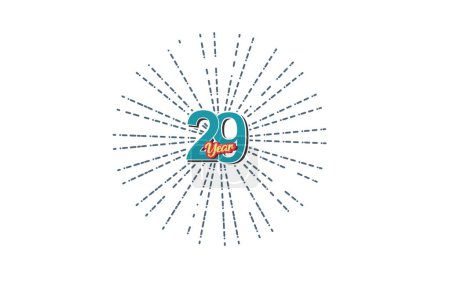 Ilustración de 29 años número de color azul aniversario con la línea detrás en el fondo blanco para la tarjeta, papel pintado, tarjeta de felicitación, cartel-vector - Imagen libre de derechos