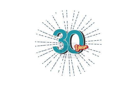 Téléchargez les illustrations : 30 ans anniversaire bleu numéro de couleur avec ligne derrière sur fond blanc pour carte, papier peint, carte de vœux, poster-vecteur - en licence libre de droit