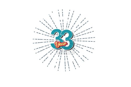 Ilustración de 33 años número de color azul aniversario con la línea detrás en el fondo blanco para la tarjeta, papel pintado, tarjeta de felicitación, cartel-vector - Imagen libre de derechos