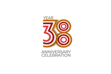 Ilustración de 38 años de aniversario. celebración con estilo retro en 3 colores, rojo, rosa y marrón sobre fondo blanco para tarjeta de invitación, cartel, celebración, internet, diseño, cartel, tarjetas de felicitación, evento - Imagen libre de derechos