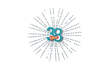 Ilustración de 38 años número de color azul aniversario con la línea detrás en el fondo blanco para la tarjeta, papel pintado, tarjeta de felicitación, cartel-vector - Imagen libre de derechos