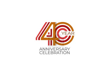Ilustración de 40 años de aniversario. celebración con estilo retro en 3 colores, rojo, rosa y marrón sobre fondo blanco para tarjeta de invitación, cartel, celebración, internet, diseño, cartel, tarjetas de felicitación, evento - Imagen libre de derechos