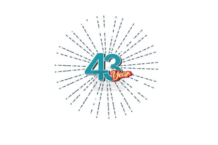 Illustration for 43  years anniversary blue color number with line behind on white background for card, wallpaper, greeting card, poster-vector - Royalty Free Image