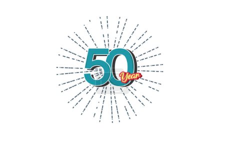 Illustration for 50  years anniversary blue color number with line behind on white background for card, wallpaper, greeting card, poster-vector - Royalty Free Image
