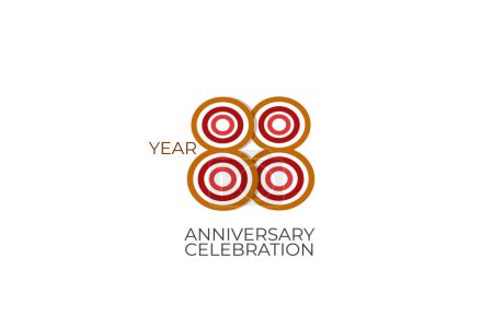 Ilustración de 88 años de aniversario. celebración con estilo retro en 3 colores, rojo, rosa y marrón sobre fondo blanco para tarjeta de invitación, cartel, celebración, internet, diseño, cartel, tarjetas de felicitación, evento - Imagen libre de derechos
