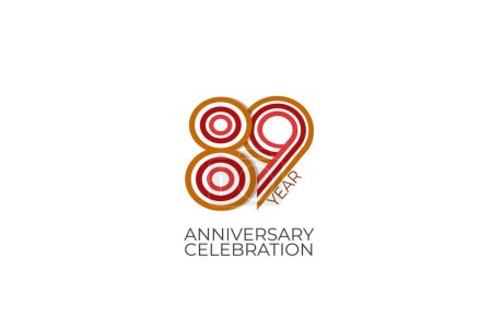 Ilustración de 89 años de aniversario. celebración con estilo retro en 3 colores, rojo, rosa y marrón sobre fondo blanco para tarjeta de invitación, cartel, celebración, internet, diseño, cartel, tarjetas de felicitación, evento - Imagen libre de derechos