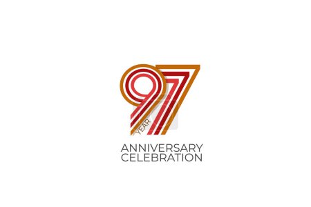 Ilustración de 97 años de aniversario. celebración con estilo retro en 3 colores, rojo, rosa y marrón sobre fondo blanco para tarjeta de invitación, cartel, celebración, internet, diseño, cartel, tarjetas de felicitación, evento - Imagen libre de derechos