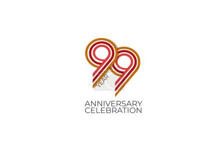 Téléchargez les illustrations : 99 ans. célébration avec style rétro en 3 couleurs, rouge, rose et marron sur fond blanc pour carte d'invitation, affiche, célébration, internet, design, affiche, cartes de vœux, événement - en licence libre de droit