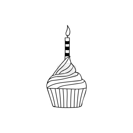 Cupcake with candle doodle illustration in vector. Cupcake with candle hand drawn illustration in vector. Birthday cake doodle illustration. 