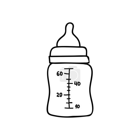 Babymilchflaschenkritzelillustration im Vektor. Handgezeichnetes Symbol für Babymilchflasche im Vektor. Baby Drink Flasche Doodle Symbol in Vektor