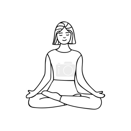 Illustration for Yoga pose doodle illustration in vector. Yoga pose hand drawn icon in vector. Woman stretching outline vector illustration. Woman doing yoga doodle icon. - Royalty Free Image