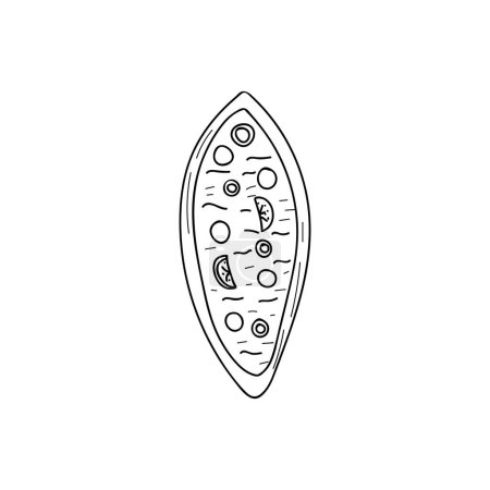 Ilustración de Turkish food pide doodle illustration in vector. Top view of hand drawn asian food pide icon in vector. - Imagen libre de derechos