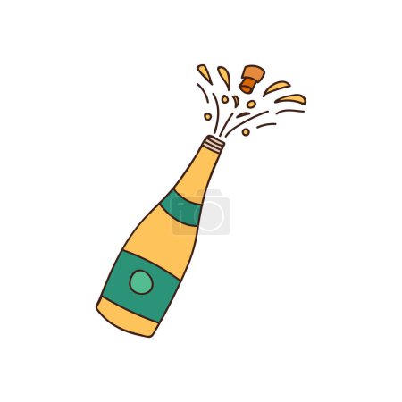 Illustration for Popping champagne bottle colorful doodle illustration. Popping champagne bottle colorful outline icon in vector - Royalty Free Image