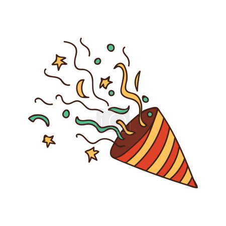 Illustration for Party popper colorful doodle illustration isolated on white background. Party popper colorful icon in vector. - Royalty Free Image
