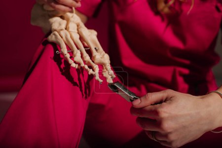 Téléchargez les photos : Médecin expliquant l'opération au pied sur le modèle osseux. - en image libre de droit