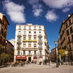 Madrid, Spain. 13 July 2023 Old city street, classical architecture in summer day. Residential vintage houses facades. Real estate neighborhood.