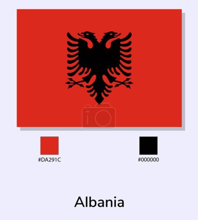 Vektorillustration der albanischen Flagge isoliert auf hellblauem Hintergrund. Illustration Nationalflagge Albaniens mit Farbcodes. So nah wie möglich am Original. gebrauchsfertig, leicht zu bearbeiten.