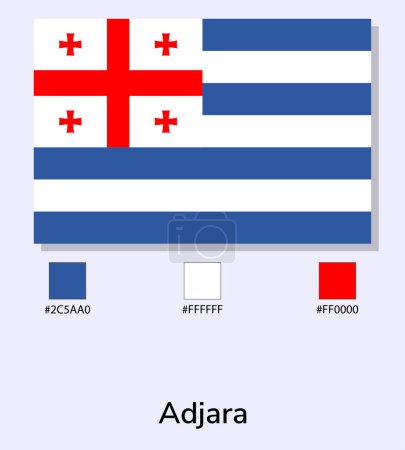 Illustration for Vector Illustration of Adjara flag isolated on light blue background. Illustration Adjara flag with Color Codes. As close as possible to the original. ready to use, easy to edit. vector eps10. - Royalty Free Image