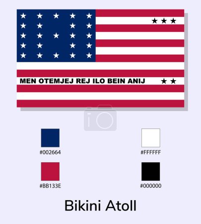 Illustration for Vector Illustration of Bikini Atoll flag isolated on light blue background. Illustration Bikini Atoll flag with Color Codes. As close as possible to the original. vector eps10. - Royalty Free Image