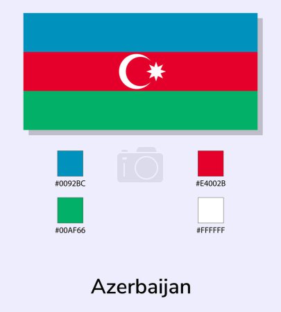 Foto de Vector Ilustración de la bandera de Azerbaiyán aislada sobre fondo azul claro. Ilustración Bandera nacional de Azerbaiyán con códigos de color. Lo más cerca posible del original. vector eps10. - Imagen libre de derechos