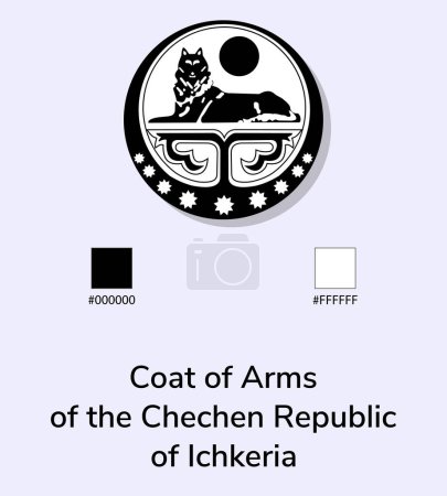 Vector Illustration of Coat of Arms of the Chechen Republic of Ichkeria flag isolated on light blue background. Illustration Coat of Arms of the Chechen Republic of Ichkeria flag with Color Codes.