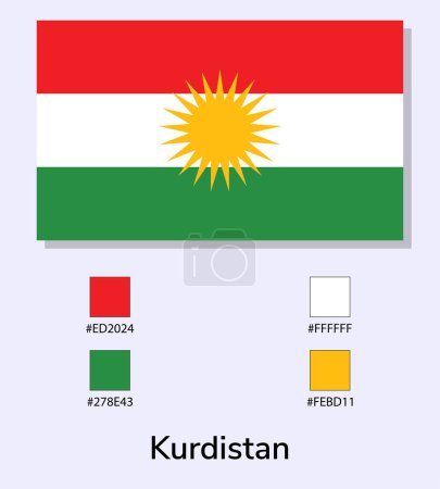 Illustration for Vector Illustration of Kurdistan flag isolated on light blue background. Illustration Kurdistan flag with Color Codes. As close as possible to the original. ready to use, easy to edit. - Royalty Free Image
