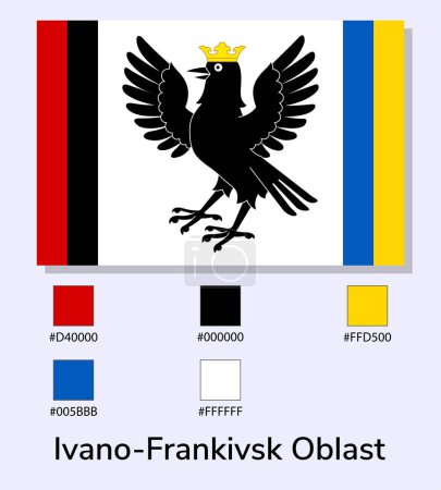 Illustration for Vector Illustration of Ivano-Frankivsk Oblast flag isolated on light blue background. Illustration Ivano-Frankivsk Oblast flag with Color Codes. As close as possible to the original. - Royalty Free Image