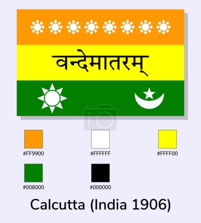 Foto de Vector Ilustración de la bandera de Calcuta aislada sobre fondo azul claro. Ilustración Bandera de Calcuta con códigos de color. Lo más cerca posible del original. Bandera de Calcuta (India 1906 ). - Imagen libre de derechos