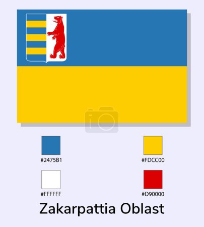 Ilustración de Vector Ilustración de la bandera del óblast de Zakarpattia aislada sobre fondo azul claro. Ilustración Bandera del óblast de Zakarpattia con códigos de color. Lo más cerca posible del original. vector eps10. - Imagen libre de derechos