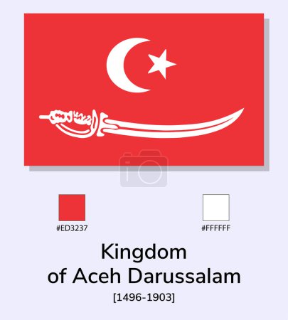 Ilustración de Vector Ilustración del Reino de Aceh Bandera de Darussalam aislada sobre fondo azul claro. Lo más cerca posible del original. listo para usar, fácil de editar. - Imagen libre de derechos