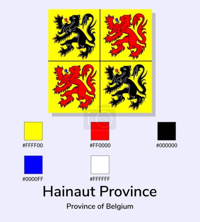 Téléchargez les illustrations : Illustration vectorielle du drapeau de la province du Hainaut isolé sur fond bleu clair. Aussi proche que possible de l'original. prêt à l'emploi, facile à éditer. - en licence libre de droit