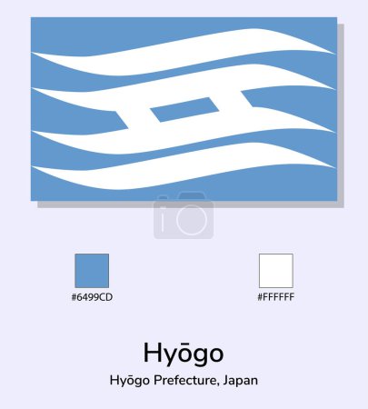 Ilustración de Ilustración vectorial de la bandera de la Prefectura de Hygo aislada sobre fondo azul claro. Bandera de la Prefectura de Hygo con códigos de color. Lo más cerca posible del original. - Imagen libre de derechos