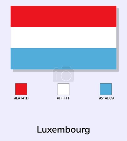 Illustration for Vector Illustration of Luxembourg flag isolated on light blue background. Illustration Luxembourg flag with Color Codes. As close as possible to the original. ready to use, easy to edit. - Royalty Free Image