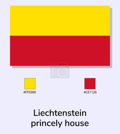 Illustration for Vector Illustration of Liechtenstein princely house flag isolated on light blue background. Liechtenstein princely house flag with Color Codes. As close as possible to the original. - Royalty Free Image