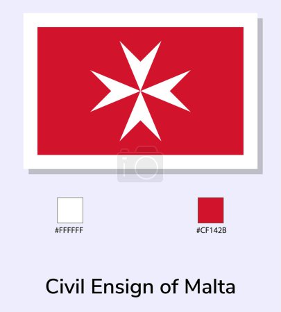 Foto de Vector Ilustración de Bandera Civil de Malta aislada sobre fondo azul claro. Bandera Civil Alférez de Malta con Códigos de Color. Lo más cerca posible del original. listo para usar, fácil de editar. - Imagen libre de derechos